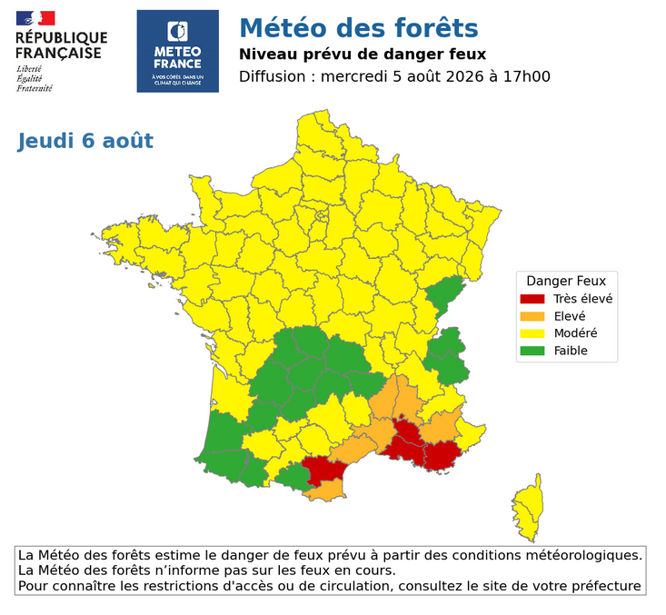 Image de Préfet de la région Provence-Alpes-Côte d'Azur : 🔴MISE A JOUR #MéteoDesForêts #Incendies |
Météo-France ajuste la vigilance en🔴risque très élevé