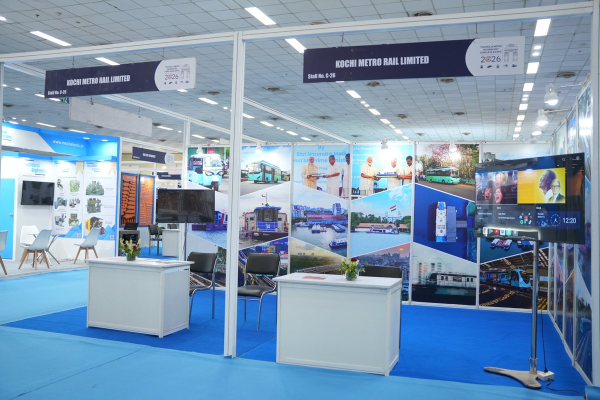 rmt_expo's tweet photo. We sincerely thank Kochi Metro Rail Limited (KMRL) for being a valued Premium Partner at the 7th Rail & Metro Technology Conclave & Expo 2026.
#RMT2026 #KMRL #VandeBharat #RailAnalysis #MakeInIndia #HighSpeedRail #Kavach #IndianRailways #Metroexpo #Railexpo #Signalling https://t.co/q7mph5DpnP