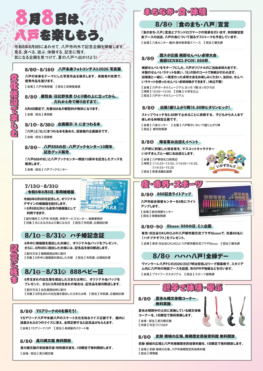 HachinoheCity's tweet photo. ＼ハ、ハ、ハ、八戸！／
令和8年8月8日まで、あと1日☝️

あの日が、いよいよやって来る🎉

8月8日は「8」にちなんだ楽しい企画が、まちのあちこちで開催！

あなたの注目イベントはなぁに🙋⁉️

👇#8フェス 詳しくはこちら
https://t.co/4V9fqKXy11 https://t.co/zsfp3wxT0B
