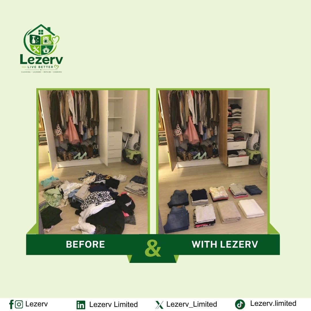 Lezerv_Limited's tweet photo. From a pile of scattered laundry to fresh, perfectly folded clothes tucked neatly away! We washed, freshened, and restored every piece so you can truly Live Better.
​#Lezerv #LiveBetter #LaundryDay #HomeOrganization #ClosetGoals #BBNaija https://t.co/XXFvHY5kDe