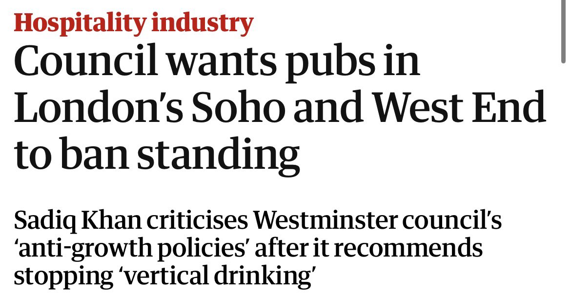 lfg_uk's tweet photo. The Guardian today is ALSO reporting this RIDICULOUS and ANTI GROWTH RULE from Westminster council. 

The fun sponges want to BLEED our treasured hospitality industry DRY

Westminster council controls SOHO. 

Leave the pubs alone. Let people stand.

Join the FIGHT for FUN below. https://t.co/zhL4Tr1fvC