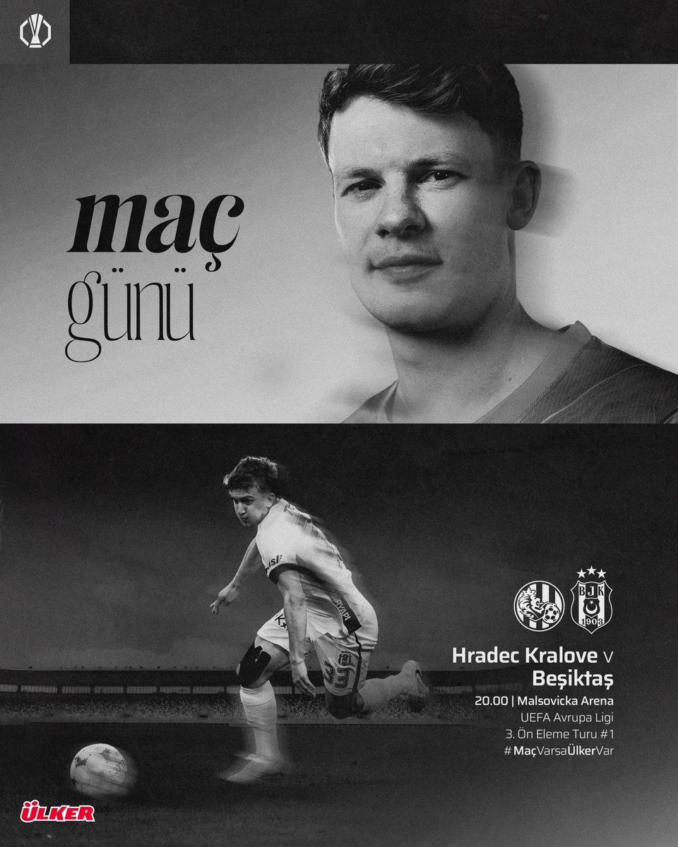 Besiktas's tweet photo. Bugün #BeşiktaşınMaçıVar 🦅

🆚 Hradec Kralove
🕗 20.00
🏆 UEFA Avrupa Ligi 3. Ön Eleme Turu #1
🏟 Malsovicka Arena
📺 tv100 - S Sport Plus

@Ulker | #MaçVarsaÜlkerVar https://t.co/SiCaPBntv0