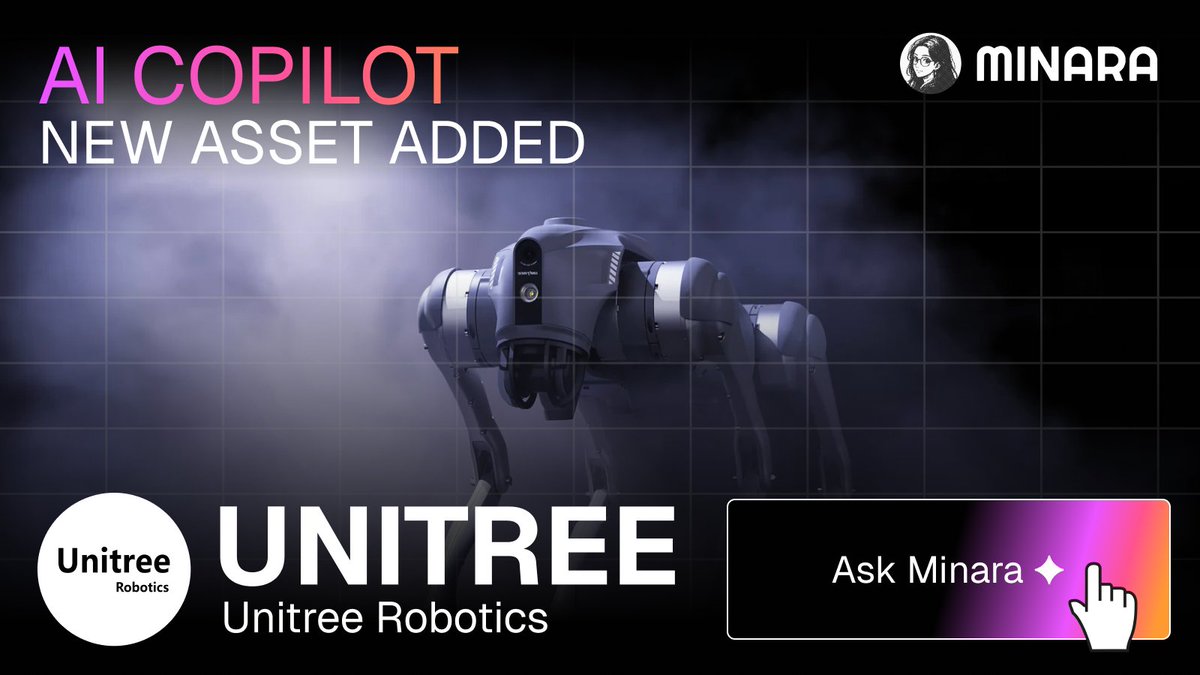 minara's tweet photo. Minara AI Copilot new asset added: 

$UNITREE - Unitree Robotics 

> Unitree Robotics is one of the top Chinese AI robotics company focused on quadruped robots, humanoid robots, and core robotic components. Its key products include the Go-series robot dogs and the G1 and H1 humanoid robots. 
> June 2025 C round: ~RMB 12bn (~US$1.7bn) pre-money valuation; widely viewed as a Pre-IPO round. 
> Investors: Tencent, Alibaba, Ant Group, China Mobile-affiliated funds. 
> IPO: STAR Market registration became effective in July 2026; planned fundraising: ~RMB 4.2bn (~US$590m).