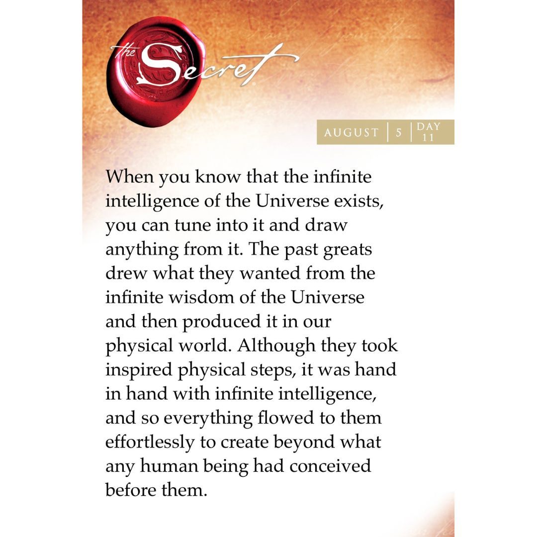 thesecret's tweet photo. "When you know that the infinite intelligence of the Universe exists, you can tune into it and draw anything from it. The past greats drew what they wanted from the infinite wisdom of the Universe and then produced it in our physical world. Although they took inspired physical steps, it was hand in hand with infinite intelligence, and so everything flowed to them effortlessly to create beyond what any human being had conceived before them." Learn this power you have to manifest your dream world with the daily wisdom from The Secret Daily Teachings App: https://t.co/53Qquf62Ng

#RhondaByrne #TheSecret #lawofattraction #loa #visualization #manifestation #askbelievereceive