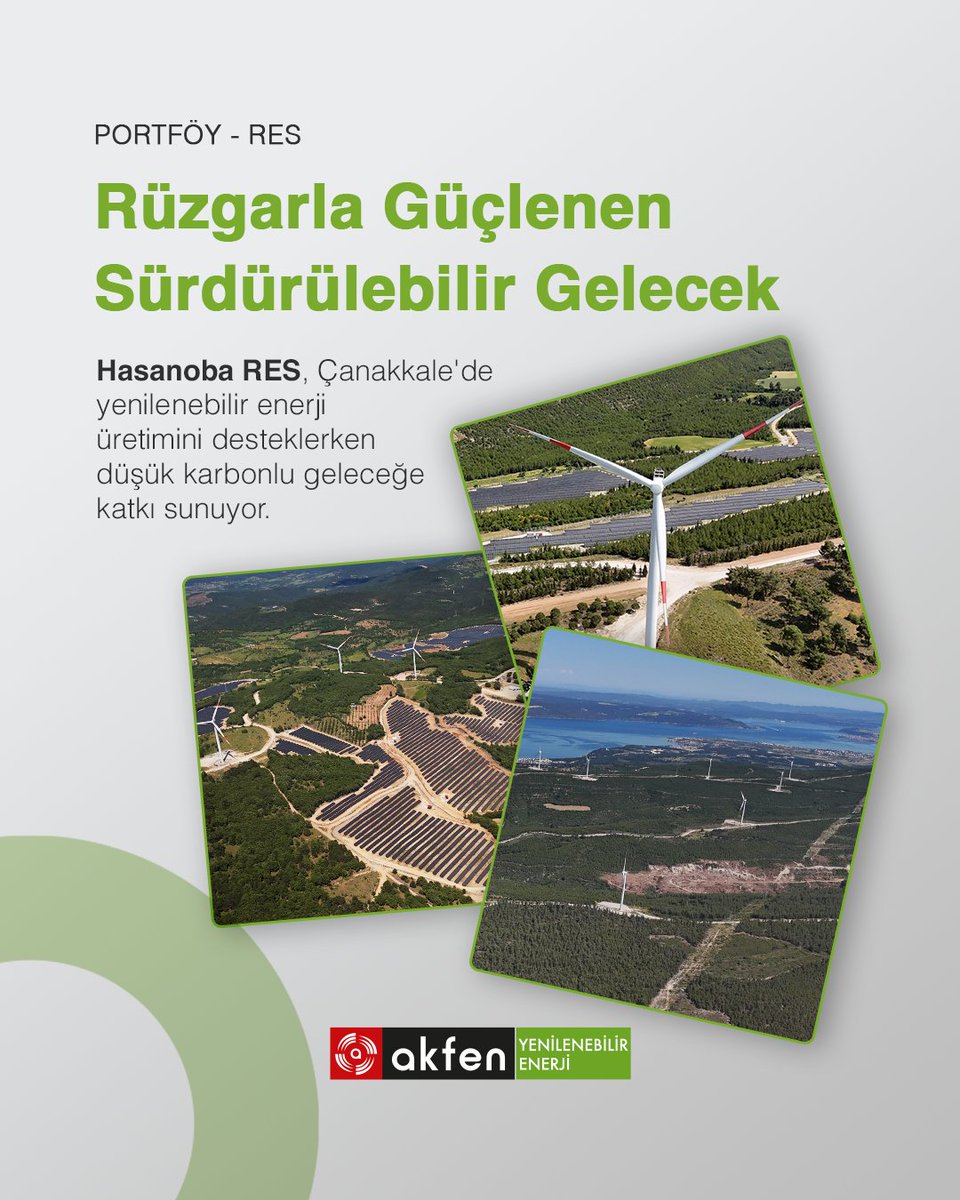 AkfenREN's tweet photo. Çanakkale’de yer alan Hasanoba RES, rüzgârın gücünü temiz enerji üretimine dönüştürerek Akfen Yenilenebilir Enerji portföyüne değer katıyor.

Düşük karbonlu bir gelecek için yenilenebilir enerji yatırımlarımızı güçlendirmeye devam ediyoruz. https://t.co/BB8EUZONFu