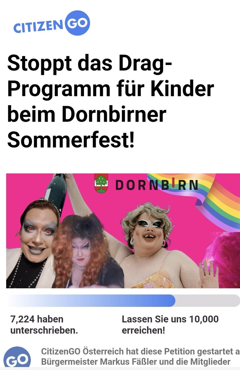 einheitAT's tweet photo. Übermorgen (8.08.26) findet im Rahmen des Dornbirner Sommerfests ein Drag-Programm für Kinder statt.

Wir möchten nicht, dass solche Angebote zur Normalität bei öffentlichen Kinderveranstaltungen werden. 

https://t.co/gqTYFJRIMf https://t.co/ROwnOwMlf5