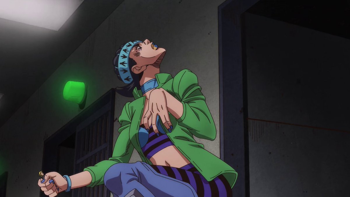 SOCornplate's tweet photo. Jolyne falls onto toilet paper when Gwess throws her. https://t.co/iC2YnsWQrP