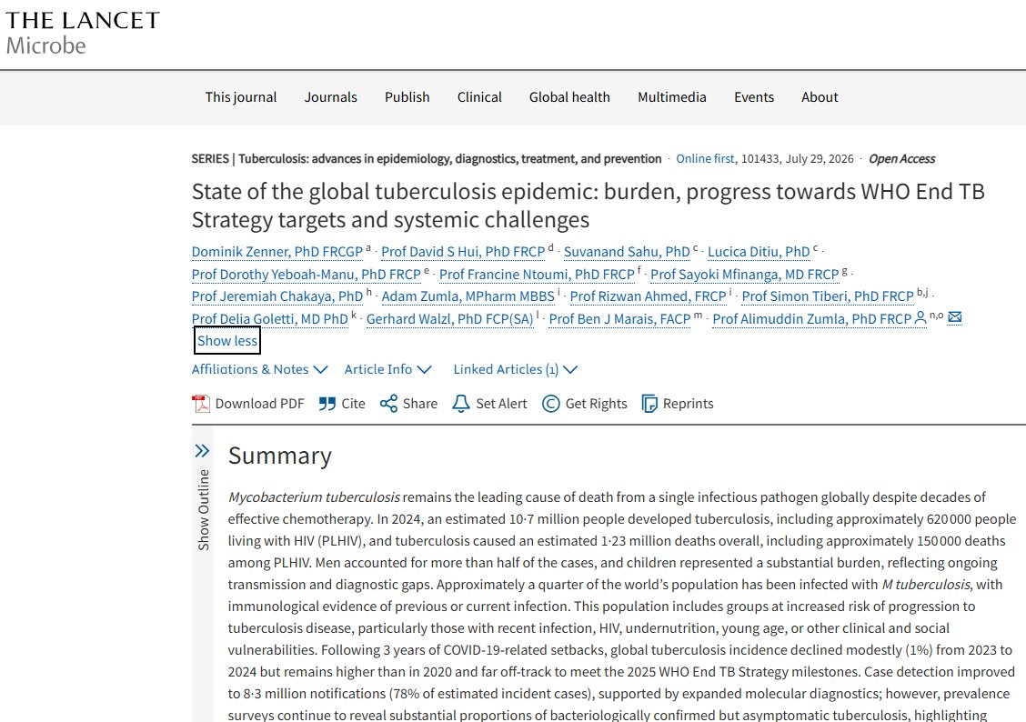 StopTB's tweet photo. Stop TB Partnership is proud to have contributed to this important new publication in The Lancet Microbe, providing a comprehensive assessment of the global TB epidemic, showing that while progress has resumed, the world remains off track to end TB:
https://t.co/LLUQOBpZBt https://t.co/A4Eu3Te9vV