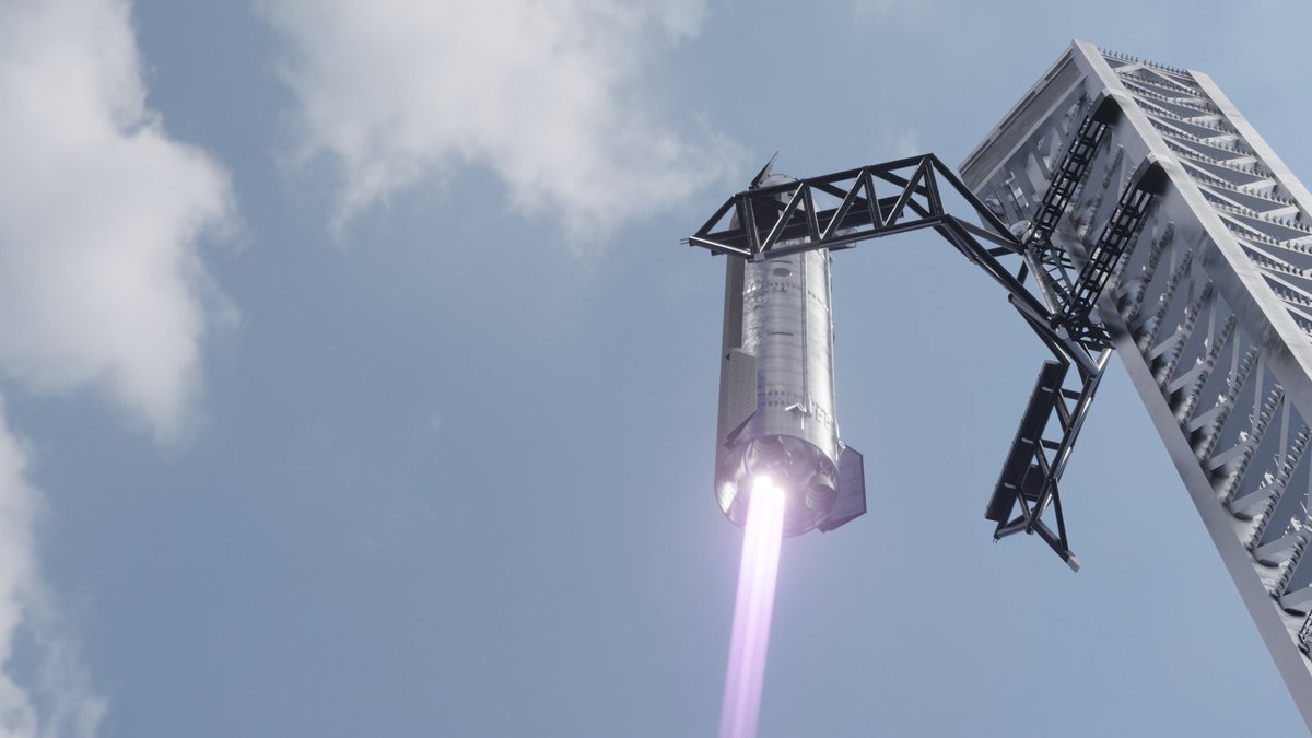 Bras mécaniques Mechazilla sur la tour de lancement Starbase pour capturer le vaisseau Starship