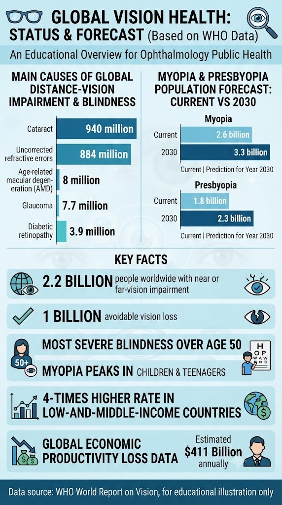 Jeffrey93981043's tweet photo. Myopia will reach 3.3 billion by 2030, hitting kids & teenagers hardest.👁️WHO Global Vision Data 📊2.2 billion people have vision impairment, 1 billion cases avoidable.
Which statistic shocks you? Comment below👇
#EyeHealth #Myopia #Ophthalmology #GlobalPublicHealth #Blindness https://t.co/rw3H4o1w2H