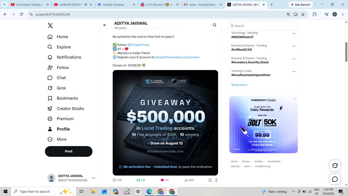 ADITYAJAIS95396's tweet photo. @ElTraderFinan @TradingLucid @mr_nobody_2407 
All Done ✅✅ https://t.co/Ve9f9Vj0xu