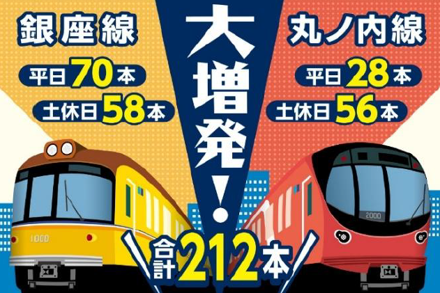 oricon's tweet photo. 東京メトロ、銀座線・丸ノ内線
9月ダイヤ改正🚉
⠀
計212本“大増発”で混雑緩和＆利便性向上へ
https://t.co/HXEwBIjojH
⠀
🚃銀座線
平日70本、土曜・休日ダイヤ58本増発
→日中時間帯3分間隔で運転
⠀
🚃丸ノ内線
平日28本、土曜・休日ダイヤ56本増発
→池袋駅～中野坂上駅間を日中4分間隔で運転 https://t.co/tqp2fc5MKm