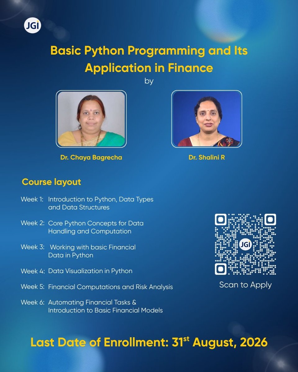 JainDeemedtbUnv's tweet photo. Your next skill starts here.
Explore MOOCs by JAIN (Deemed-to-be University) on the SWAYAM Portal in Business, Finance, Power BI, Python, FinTech & Global Business.
Enrol by 31 Aug 2026.
#SWAYAM #MOOCs #JAINUniversity #FutureReady #Technology #Business #Finance https://t.co/dgRAiMhTyH