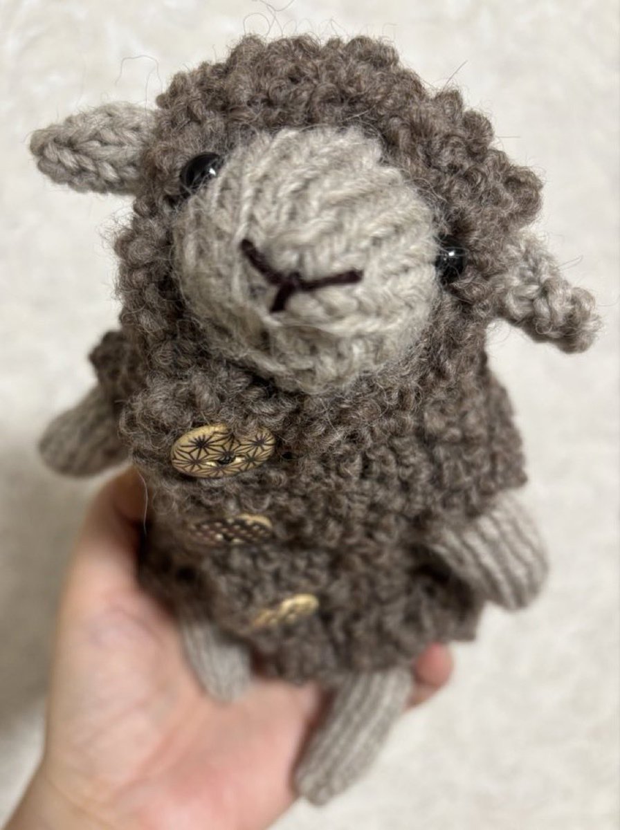 LoveNOAH36's tweet photo. 三つ子ちゃん🐑二匹目間違い探し〜。最初のコとはボタンが違います。

🐑の毛皮、私にはこの🧶で引き抜きはぎはできないのでほぼ同じ色の🧶を使っています。

あと一匹〜😅

#編み物
#ひつじの着せ替え棒ぐるみ https://t.co/mZBLRbzmUf