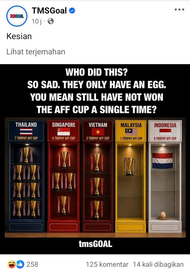 yoganan37's tweet photo. PSYWAR dari media Singapura, tapi ya memang faktanya, nol sekalipun sekelas Aff, 1pun belum pernah😂 https://t.co/MseWvQsX4J