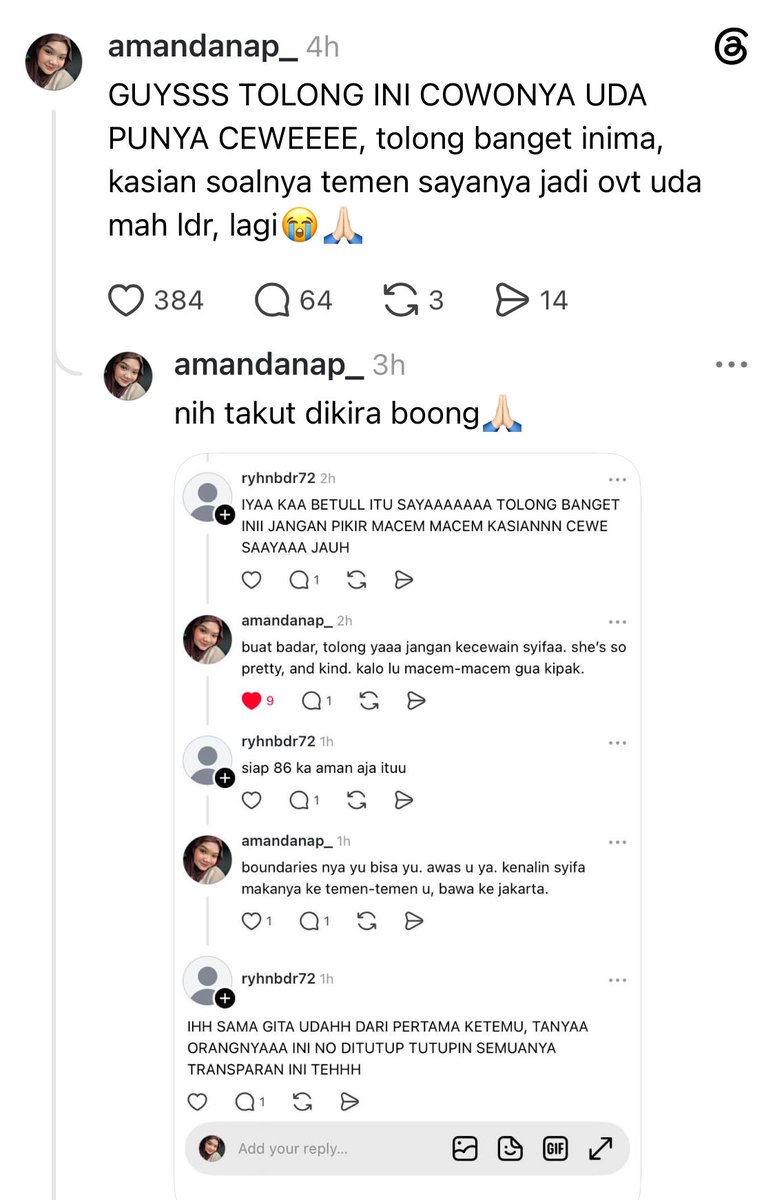 taurosze's tweet photo. Jadi di apk sebelah ada cewek buat utas betapa dekatnya dia sm temen cwoknya dan banyak yg reply bilang “ini mah kakaknya aja yg ga sadar” eh taunya ada yg reply bahkan si temen cowoknya di utas jg blng kalau dia udh ada cewek.

Etikanya ngapain ya si cwk buat utas begitu kalau dia tau temen cwoknya ada cwek??