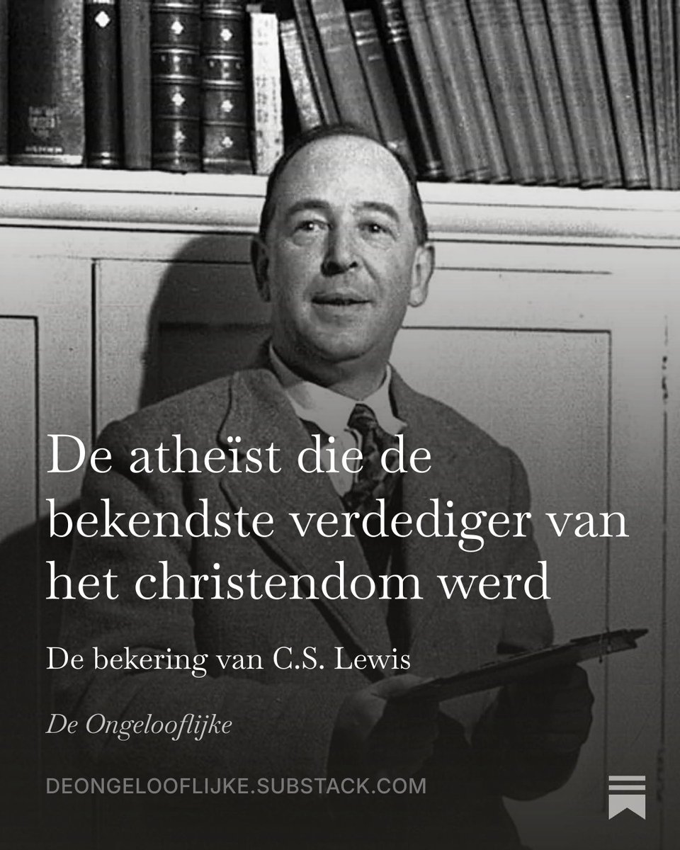 David_Boogerd's tweet photo. C.S. Lewis zocht niet naar God. Sterker nog: hij wilde Hem het liefst buiten de deur houden.

Toch werd de overtuigde atheïst uiteindelijk een van de bekendste verdedigers van het christendom.

Hoe kwam hij tot geloof?

Lees het volledige stuk op De Ongelooflijke! https://t.co/XufsJT27XW