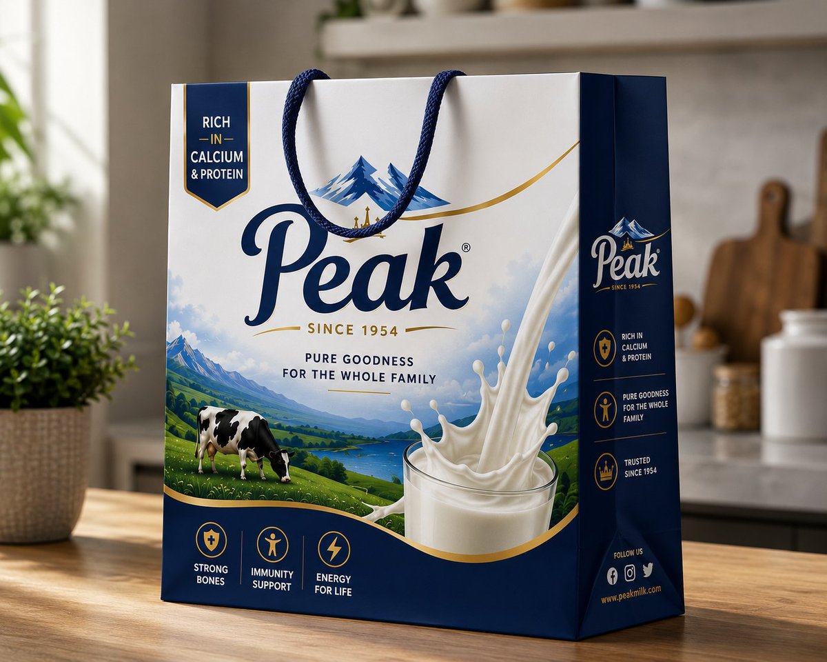 Primecreatives2's tweet photo. Redesigned Peak Milk as a branding concept—modern, premium, and shelf-ready.

Included:
🥛 Sachet
🥫 Small &amp; large tins
🛍️ Shopping bag
🛒 Shelf display
🛣️ Billboard

A portfolio concept only. Not affiliated with or endorsed by the original brand.

#PackagingDesign #Branding https://t.co/4EK3TUgneQ