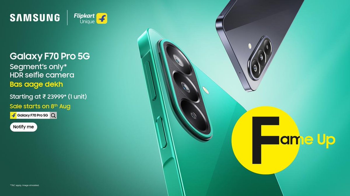 rishabhp044's tweet photo. Selfie li aur direct post kar di  
Edit karne ka time hi nahi laga  
Samsung Galaxy F70 Pro 5G ka segment's only HDR Selfie Camera  
Har light mein perfect balance  
The creator's phone is here  
Sale starts on 8th Aug at just ₹23,999  
#LoveForGalaxyF70Pro https://t.co/WUU5pNG2JX