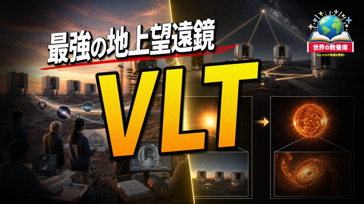 sekai_kyoyoko's tweet photo. 🌍現実は想像を超える
今日の動画
VLT、地上最強クラスの望遠鏡が見た宇宙の真実6選
VLTは、4台の望遠鏡を連携させる世界最高峰の地上天文台です。
▼動画はこちら
https://t.co/tlaHiEsgrp
#世界の教養庫 #VLT #超大型望遠鏡 #ESO #パラナル天文台 #天文学 #宇宙 #系外惑星 #ブラックホール #銀河 https://t.co/YenzNRNe0b