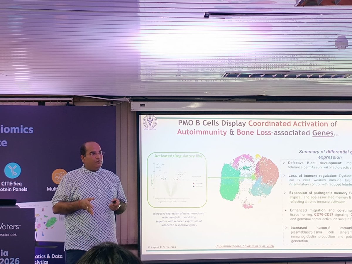 RajeshPandeyLab's tweet photo. Using Single Cell Multiomics for understanding post menopausal osteoporesis through the prism of autoimmunity by Rupesh Srivastava @TIOILAIIMS from @aiims_newdelhi excited audience for something different but also the versatility of Single Cell Multiomics. https://t.co/T9SNgdPc6r