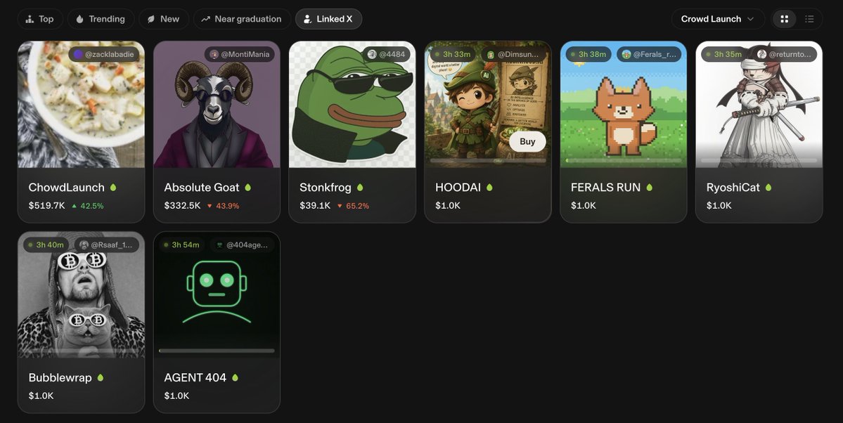 AirFrog1RH's tweet photo. @zacklabadie @haydenzadams 
Could you please update the data shown here?

I don’t understand why this section is only showing 8 tokens that have linked X accounts. Out of those 8, 3 are old tokens that have already completed, while the remaining 5 are new tokens with only around $1K in market cap.

Could you please improve the UI and make the data more useful and accurate? It would be much better if we could see more relevant tokens, especially newer tokens that are actively being committed to.