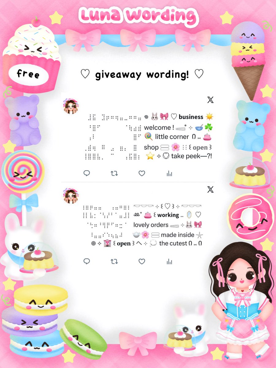 sereenitte's tweet photo. ⟡ help rt? thank you ˚ 👛🌱 

𓈄᳸ 🐰🎀 ⟡ ꒰ 𝗻𝗼𝗺 𝗻𝗼𝗺 ! .. 🥣 ♡⃝ ⊹ hello cutie! luna brings 🍭☀️ 6 free pinned wording from kak @exclwde ☘️ 𖦹⊹ 𓈃 🌸 scroll down to see how to join ꔛ ⭐️💭 ˚ and good luck! 👛🎉 യ

♡ ⊹ ꒰ #bealanja ꒱ https://t.co/KI7Nko0QqA