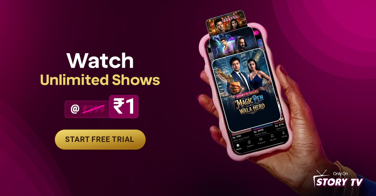 story_tv_asia's tweet photo. Watch addictive short drama series with unforgettable twists. Start today from only ₹1 on Story TV.