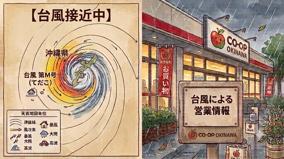coopokinawa's tweet photo. 【台風１３号接近に伴う営業のご案内】
 
＜お店＞
８月６日（木）は通常営業です（２２時閉店）
８月７日（金）臨時休業します
 
＜宅配＞
 ８月７日（金） 協同購入（宅配）は休業します
　※商品お届け代替日は８月１０日（月）です
 
その他の営業情報はこちら
https://t.co/KrlCJxTq9O https://t.co/mwrRCptNbP