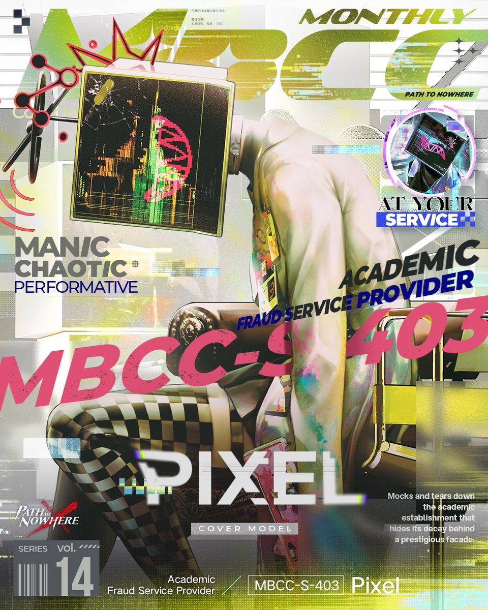 PathtoNowhereEN's tweet photo. ■ MBCC Monthly Series VOL.14
Check out the latest MBCC Monthly for intel on Pixel, Academic Fraud Service Provider!
"Ta-daaaa! And here I am... Pixel, in the flesh! Thank you, thank you!"

---------------------------------
Chief, here's a gift prepared for you by the editorial team—please check it out:
Redeem Code: UNDERBLUE
Valid Until: Aug. 26, 2026, 15:59 (UTC+0)

#PathtoNowhere #PTN #PaleBlueFirmament