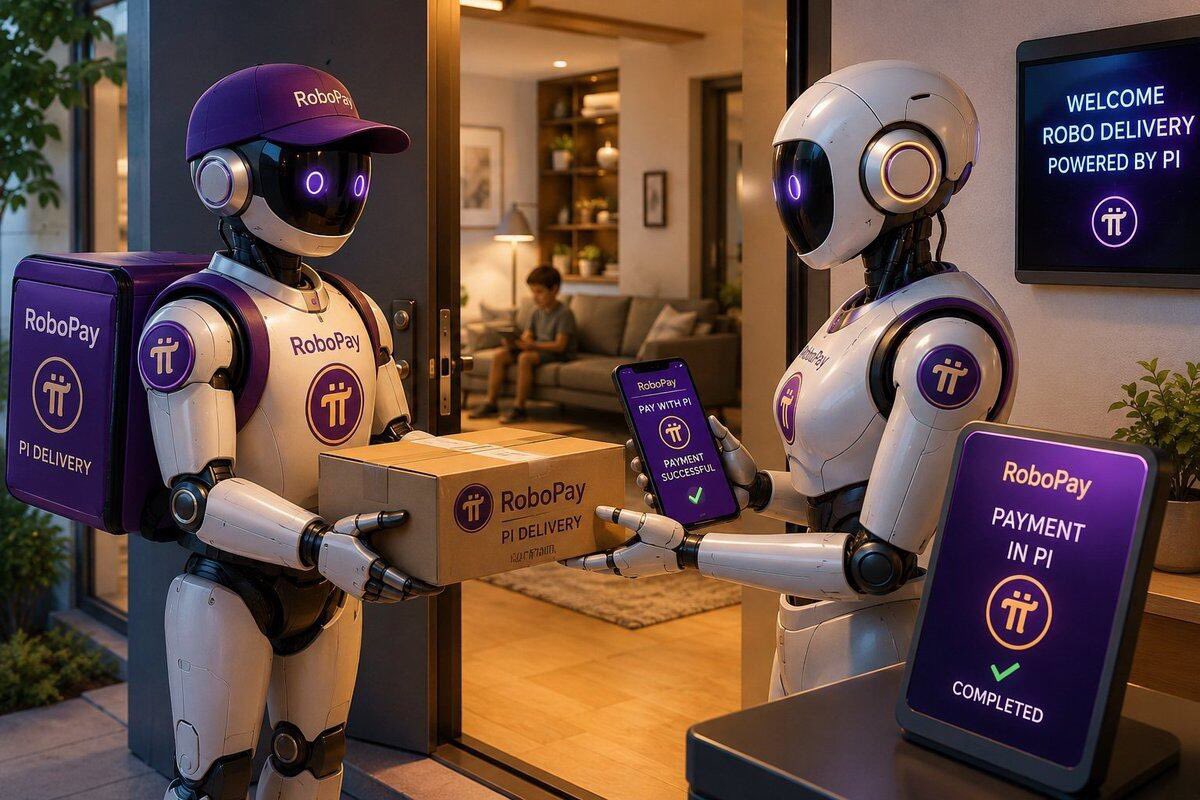 Mr_Tien_Pi's tweet photo. RoboPay thúc đẩy tương lai của #thương mại tự động. 🤖💜 Robot có thể giao hàng, mua vật tư và hoàn thành các #thanh toán an toàn sử dụng #PiNetwork mà không cần sự can thiệp của con người. Nền #kinh tế máy móc do #AI điều khiển đang phát triển nhanh hơn bao giờ hết. 🚀