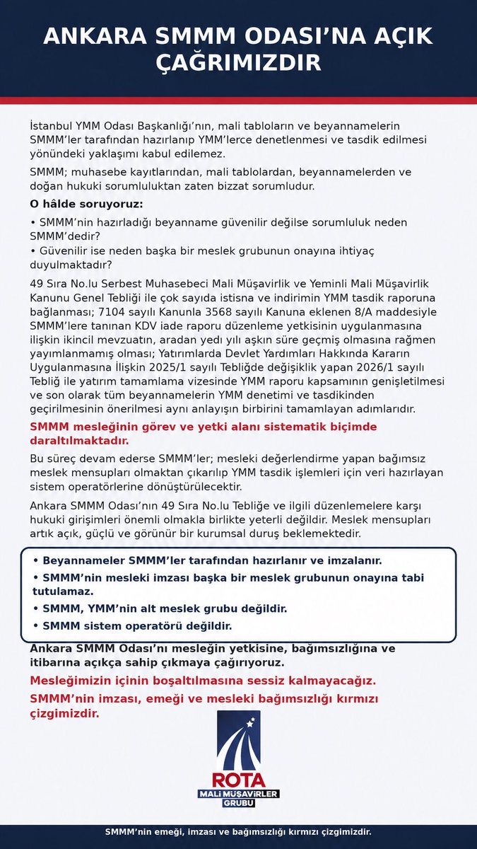 RotaMMGrubu's tweet photo. Ankara SMMM Odasına açık çağrımızdır. #mesleğesahipçık https://t.co/fRsD6swybL