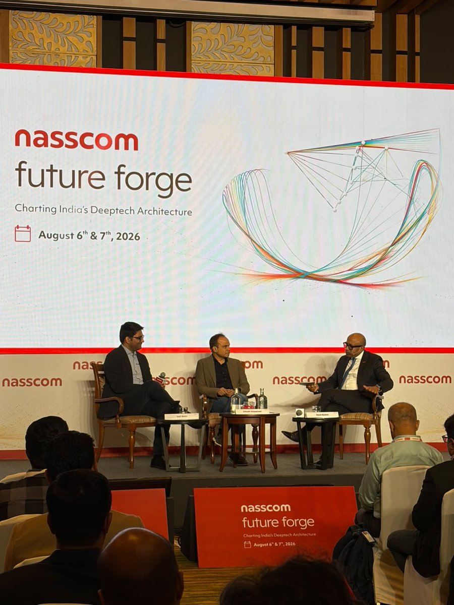 fractalai's tweet photo. India's next chapter will be built on deep tech, bold ambition and entrepreneurial energy.

This message came through loud and clear at #NasscomFutureForge2026.

Speaking at the event, Fractal Co-founder & Group CEO and nasscom Chairman, Srikanth Velamakanni, shared a compelling perspective on why this is a defining moment for India's innovation ecosystem.

What happens when technology is no longer the constraint?

"When something becomes abundant, then it creates a whole new set of possibilities."

As AI makes software development faster, cheaper and more accessible, the differentiator is no longer technology alone.

"What is scarce today in a world of abundance... is entrepreneurial energy."

The opportunity now is to channel that energy into solving complex, real-world problems through deep tech. And the strongest takeaway from a discussion on technology, capital and innovation was this: India's future will be shaped by those willing to think bigger.

[Image Description: Carousel preview of event photos from NASSCOM Future Forge. The images show a panel discussion on stage, presentation screens displaying event branding, and attendees seated in the audience.]

#NasscomFutureForge2026 #DeepTech #AI #Innovation #Entrepreneurship #StartupEcosystem #Technology #FutureOfAI