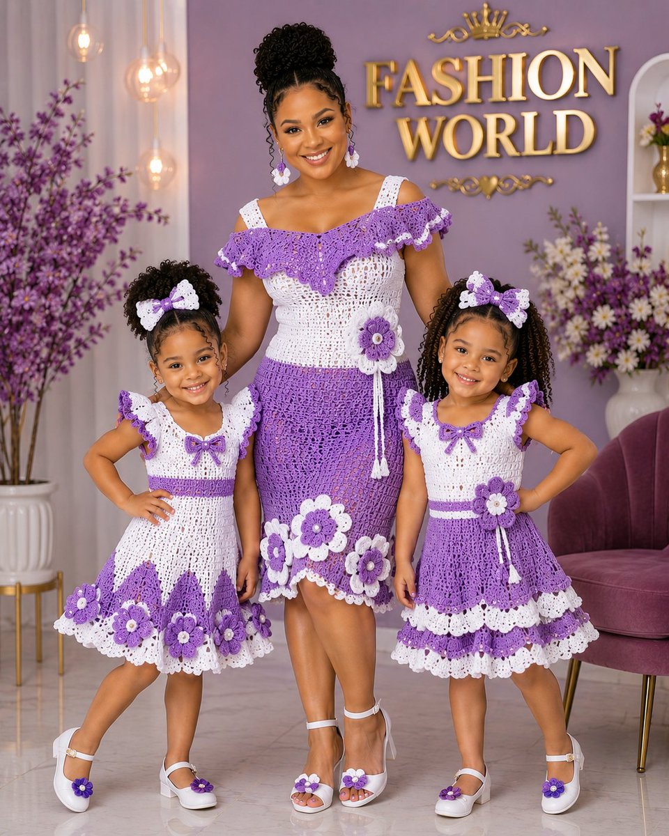 aifashionguru's tweet photo. Nothing beats the beauty of handmade crochet and matching family style. ❤️ Which outfit is your favorite? 😍
#CrochetStyle #MotherDaughterStyle #FashionWorld #AfricanFashion #KidsStyle #FashionInspo #OOTD https://t.co/mpFZBkJqFr