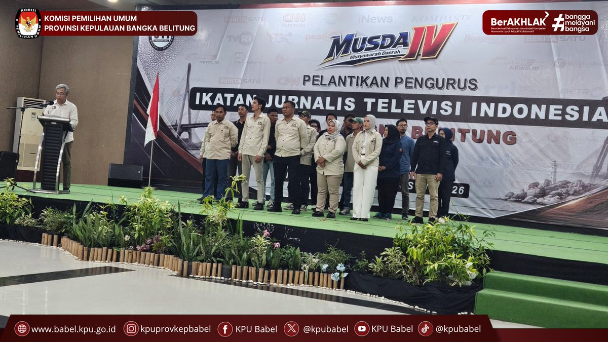 KPUBabel's tweet photo. #SeperadikPemilih, Ketua KPU Provinsi Kepulauan Bangka Belitung, Husin, menghadiri pelantikan Pengurus Daerah (Pengda) Ikatan Jurnalis Televisi Indonesia (IJTI) Bangka Belitung yang diselenggarakan di Pangkalpinang. (6/8/2026)

#KPUBabel #KPUMelayani https://t.co/FCycxZ80rG