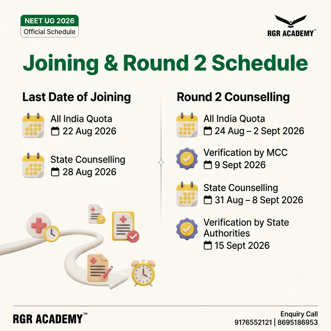 rgracademy's tweet photo. 🚨 NEET UG 2026 MCC Counselling dates announced! Don't miss Round 1, Round 2 &amp; Round 3. Save &amp; share. #NEET2026 #MCCCounselling #MBBSAdmission @NMC_BHARAT @EduMinOfIndia https://t.co/6ebA6pzbYF