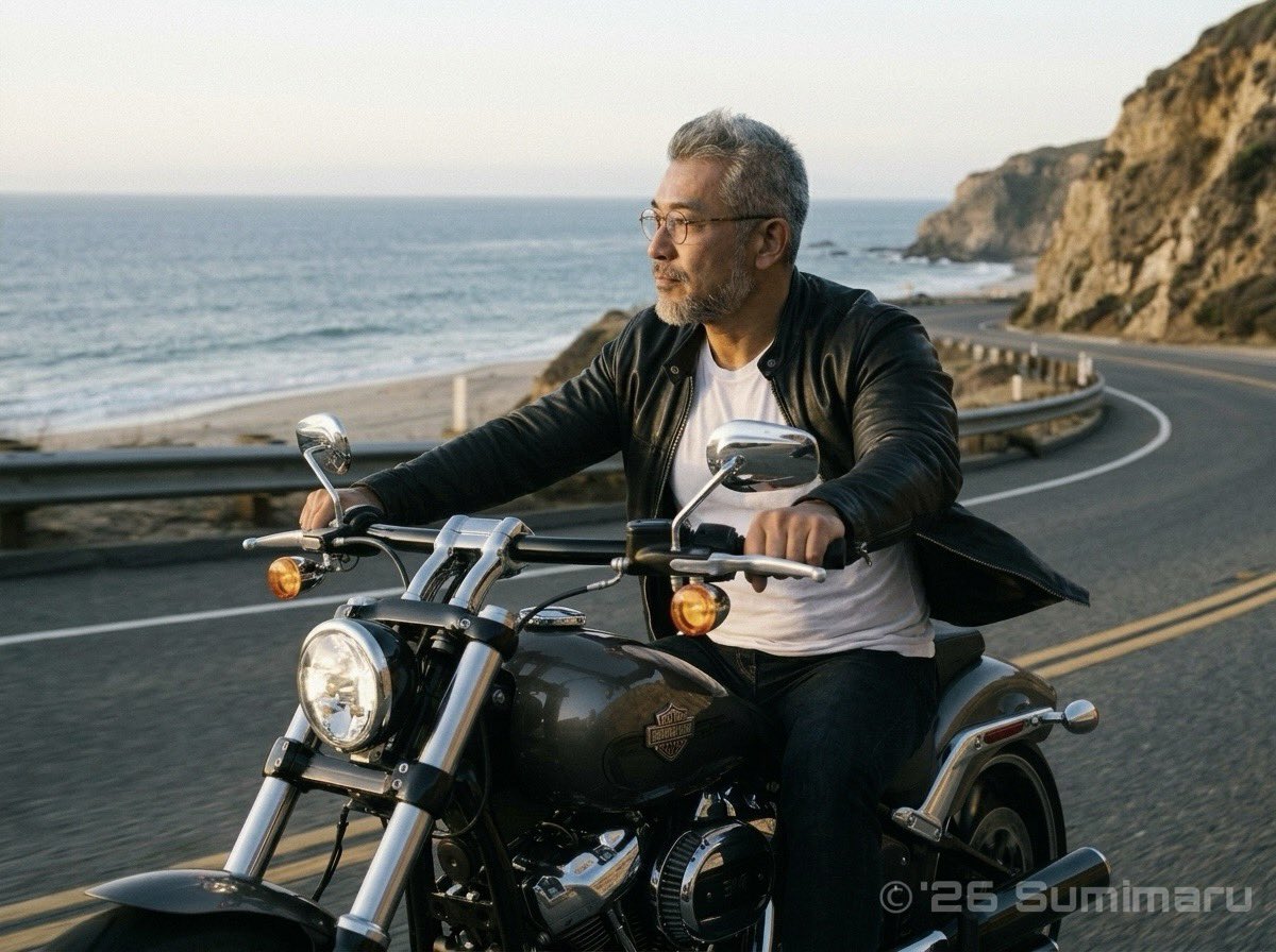 sumimaru_rd's tweet photo. "Coastal Ride with Arenn"
#AI男子 #Alman #AIGeneratedMan #Almale
#harleycoastline #roadpresence #sunsetjourney
#leatherstance #freedomframe
#RuggedSolo https://t.co/mO1ciXclbf