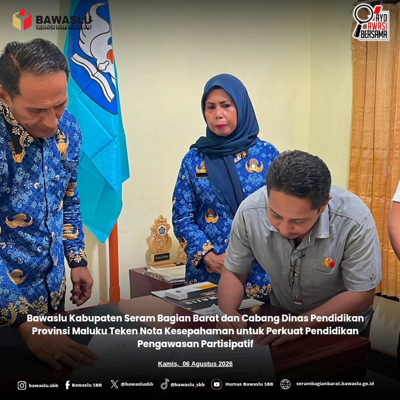 BawasluSbb's tweet photo. Bawaslu SBB dan Cabang Dinas Pendidikan Provinsi Maluku meneken Nota Kesepahaman memperkuat pendidikan pengawasan partisipatif. Baca selengkapnya di website resmi Bawaslu Kabupaten Seram Bagian Barat.

https://t.co/BJKpb64aKh https://t.co/L6iRD3BJrj
