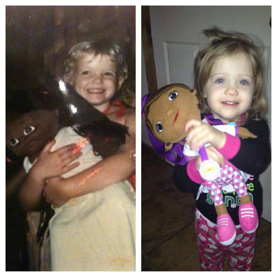 SarahOrtego's tweet photo. @RealJamesWoods In the 80's I asked my grandma to make me a black cabbage patch doll.  She made it and I adored that doll.  My daughter born in 2011 adored Doc McStuffins, also a black doll.  Bayou Barbie doesn't live near our bayou because we love us some Tiana too. https://t.co/NfjTxDjhNj