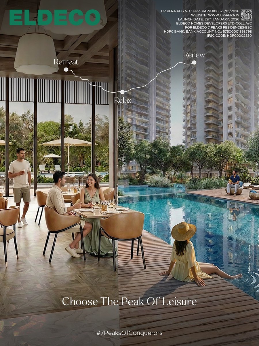 EldecoGroup's tweet photo. Where leisure is not an indulgence, but a way of life.
Choose The Peak of Leisure.
Eldeco 7 Peaks Residences
3 & 4 BR Oxy Rich Residences
Sector Omicron 1A, Greater Noida
#EldecoGroup #7PeaksResidences #7PeaksOfConquerors #GreaterNoida #LiveBetter https://t.co/w0HQvdfIzl