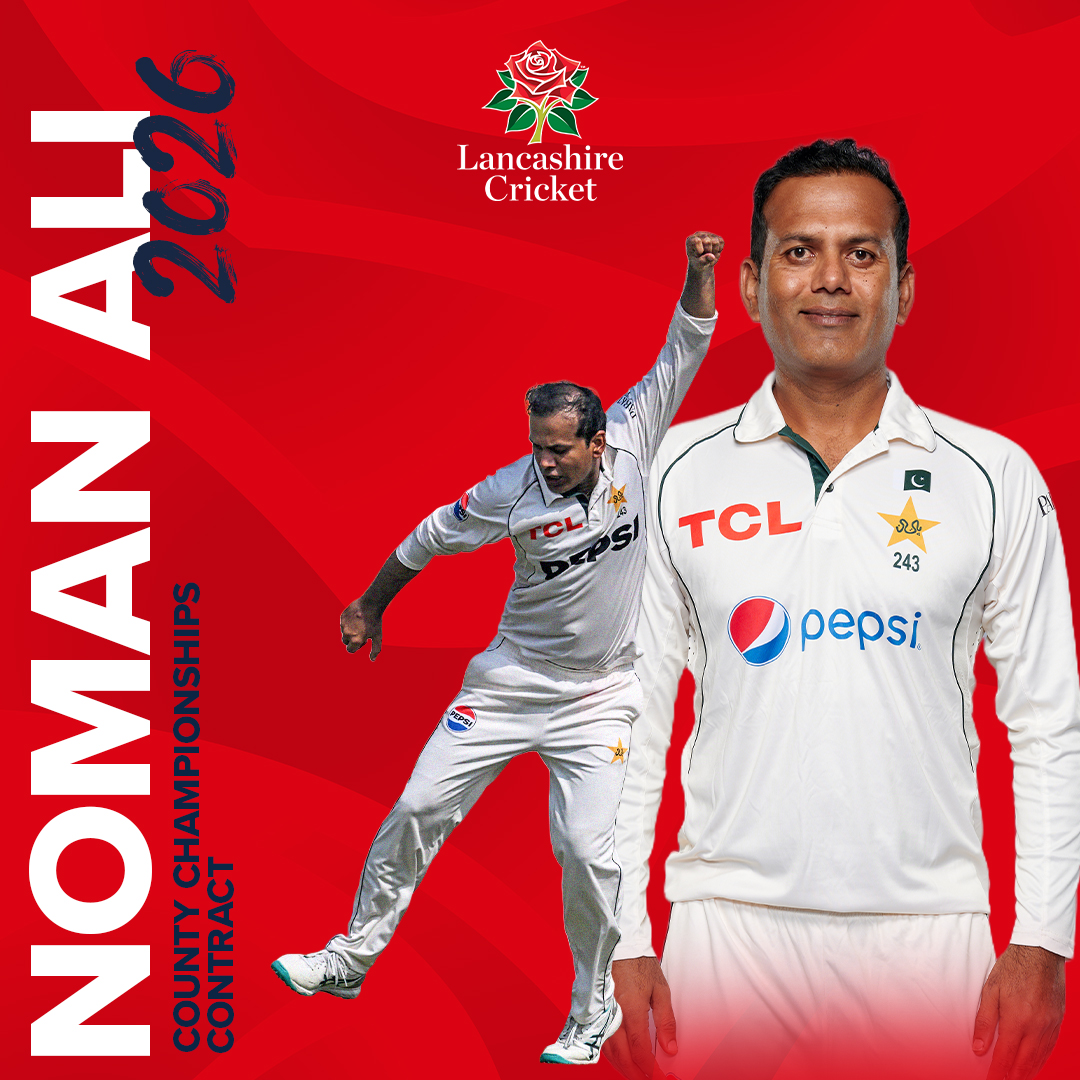 lancscricket's tweet photo. Lancashire Cricket can confirm the signing of Pakistan spinner @Ali17Noman for the remainder of this year's @CountyChamp season! 
 
🌹 #RedRoseTogether