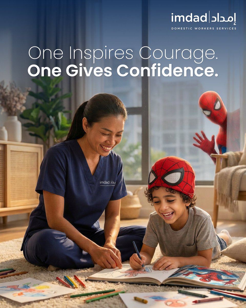 imdadcenter's tweet photo. One inspires courage.
One gives confidence.

Some heroes wear masks.
Others quietly help children become their best selves.

An Imdad Center nanny is there for every little moment that matters. 💙

#ImdadCenter #Nanny #SpiderMan #YearOfFamily #عام_الأسرة https://t.co/XRnyNmOCWo