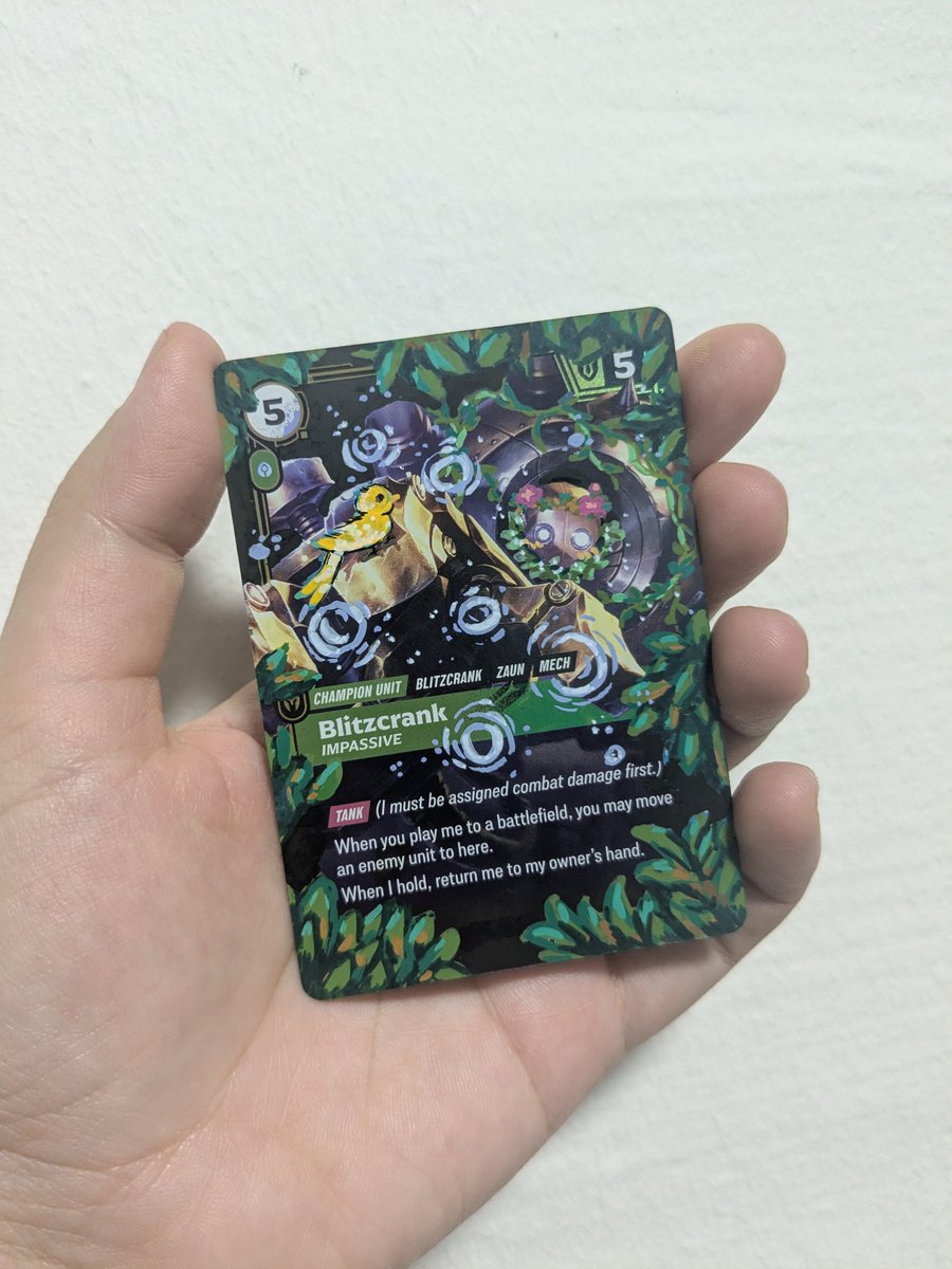 WsomeCardboard's tweet photo. Blitzy went through a small makeover. Now he's ready to fit into my Ivern deck 🌱🐱🐶🐥 #riftbound https://t.co/lMqJlVFX2m