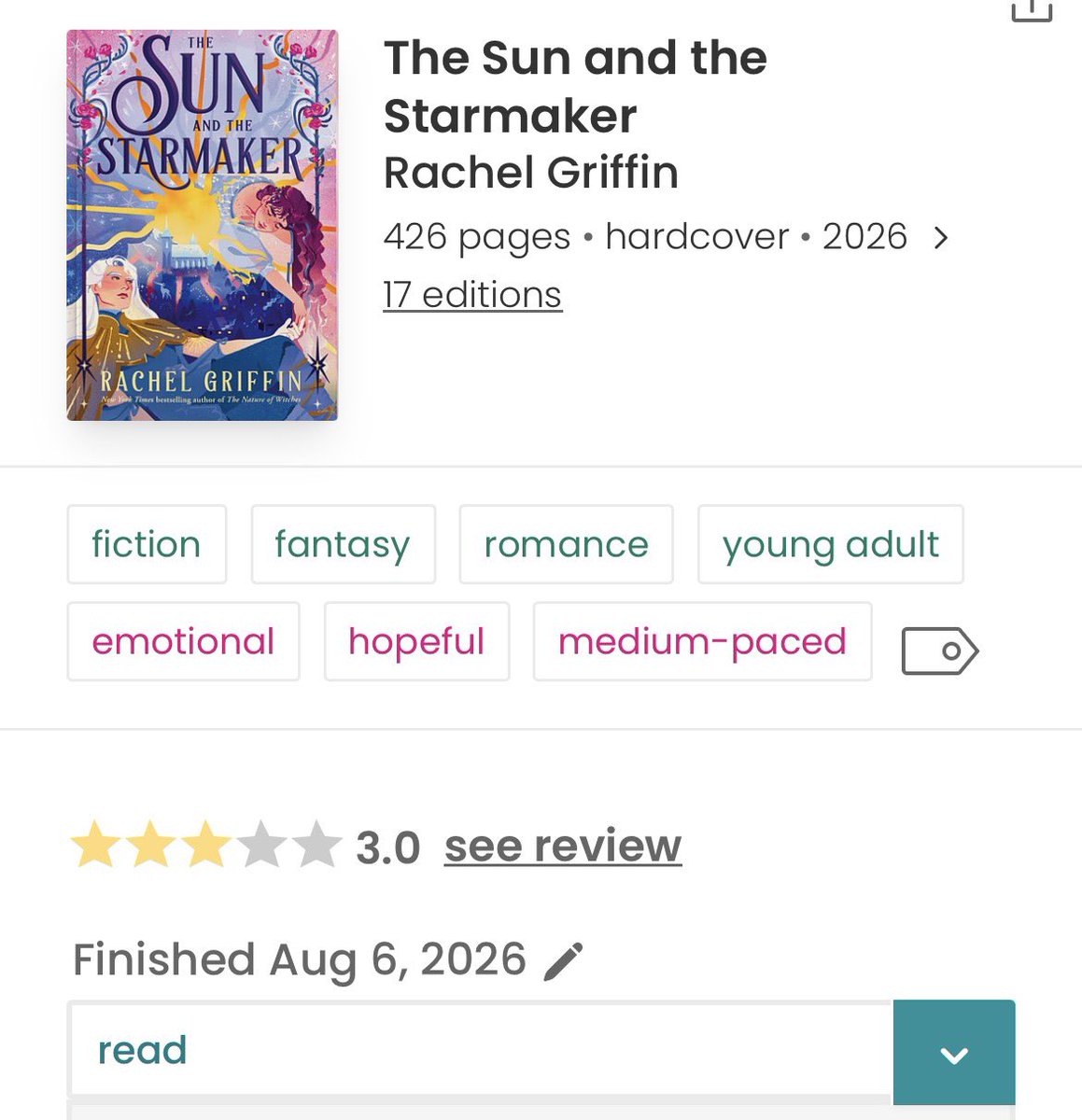 komugislibrary's tweet photo. i wanted to love the sun and the starmaker so much. the fairytale atmosphere, the themes of grief and the opening felt magical, but the predictable second half and rushed romance left me wishing it had reached the emotional heights it promised 😞 https://t.co/ayjFogVmY2