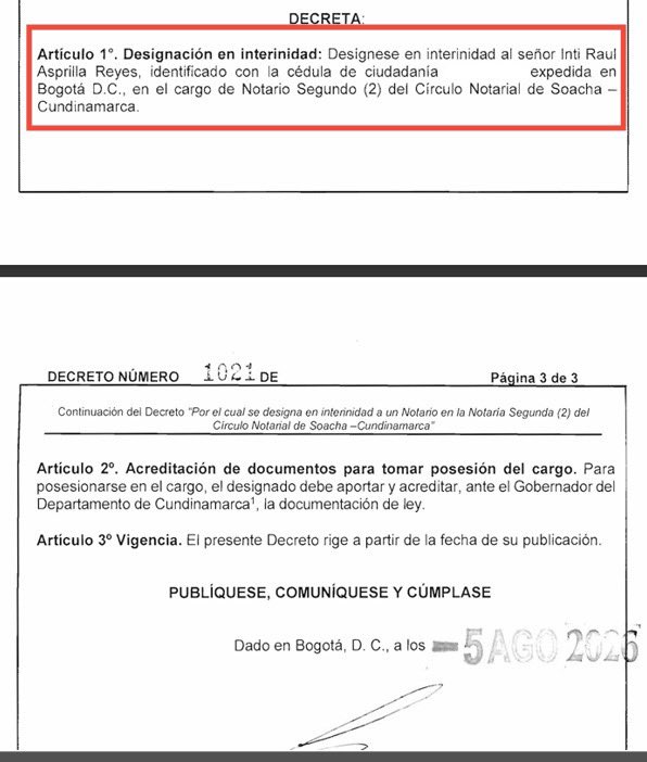 AForeroM's tweet photo. Sigue la feria de notarías en las postrimerías del gobierno de @petrogustavo.

El bendecido y afortunado en este caso es el ex-senador @intiasprilla.

Sin ninguna clase de pudor están raspando la olla hasta el último minuto. https://t.co/NBCwQYzlfy