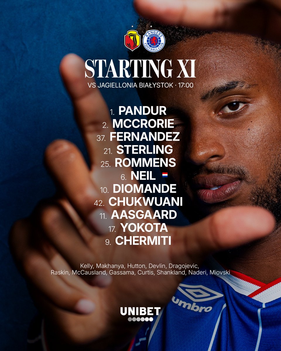 RangersFC's tweet photo. 🆕 Our Starting XI in Poland.

📋 Team News 👉 https://t.co/YTB4u85hVX

#UEL https://t.co/ve29iDti7e
