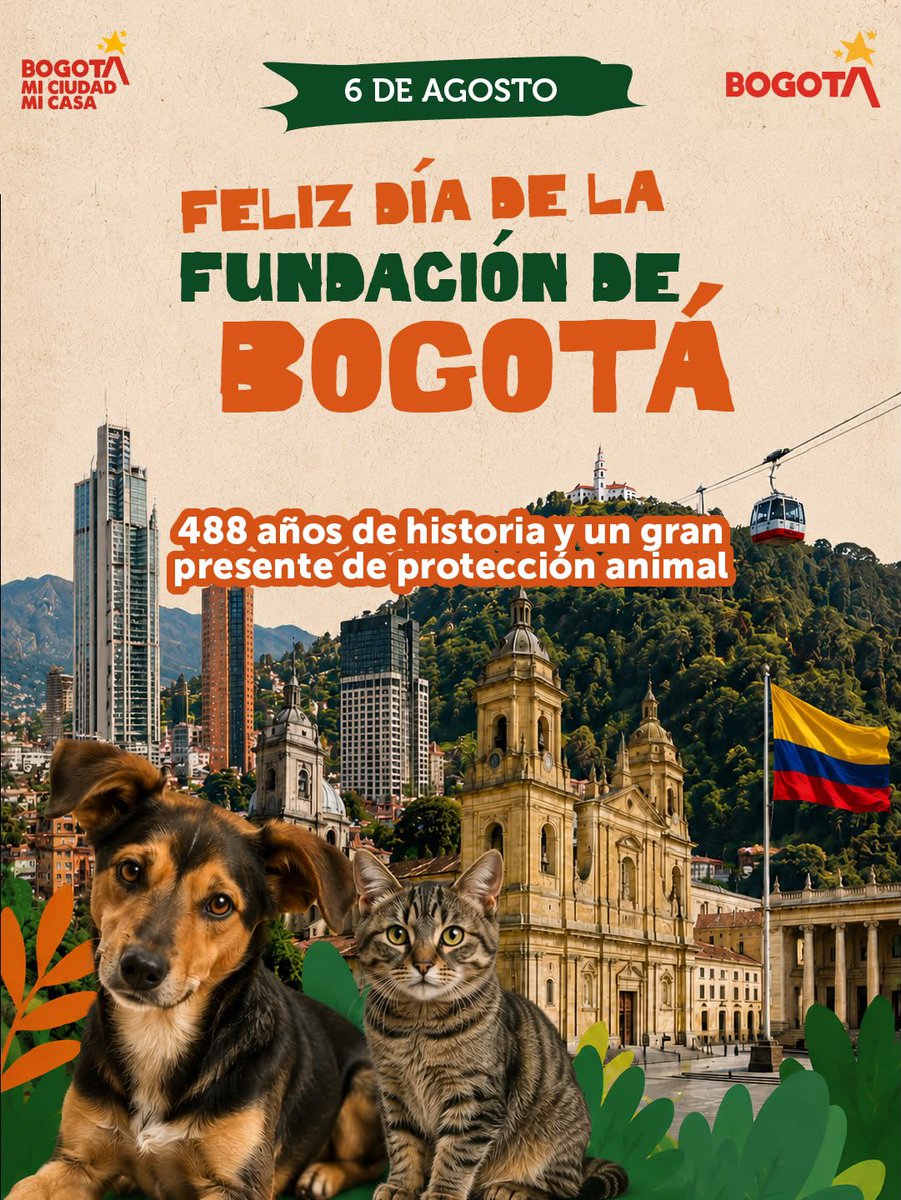AnimalesBOG's tweet photo. ¡Feliz cumpleaños Bogotá!🎉 En sus 488 años celebramos su compromiso en la protección animal y en promover una cultura de respeto a la vida y a la familia interespecie.

#YoLeCumploABogotá brindando amor, cuidado y un hogar a los animales que lo necesitan.🏡💕 https://t.co/BjbN70kvhK