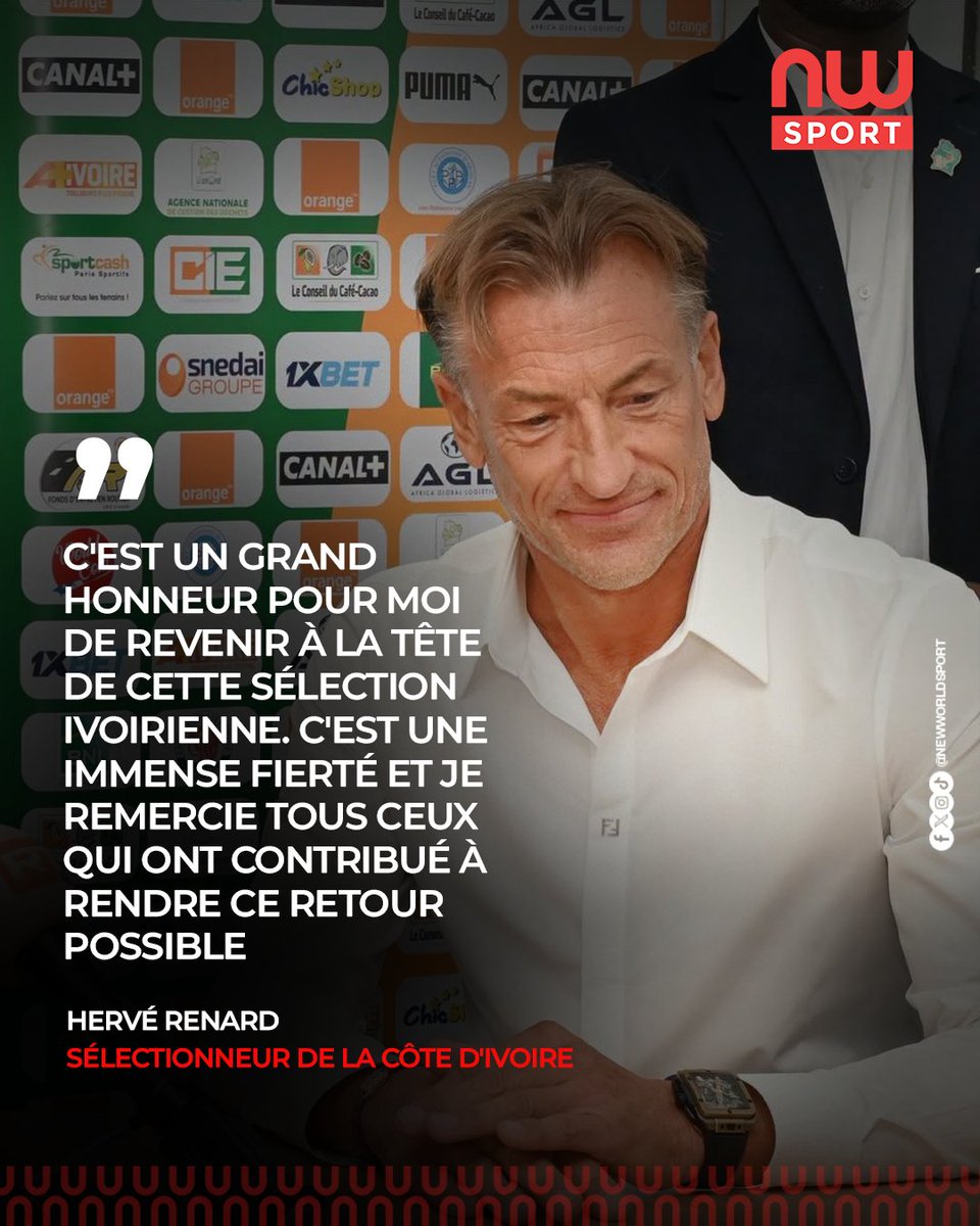 New_World_Sport's tweet photo. Les premiers mots d’Hervé Renard, de retour à la tête des Éléphants de Côte d’Ivoire.
#football #sports #newworldsport #NewWorldTv #INFOSPORT https://t.co/WJdbk7CLFn