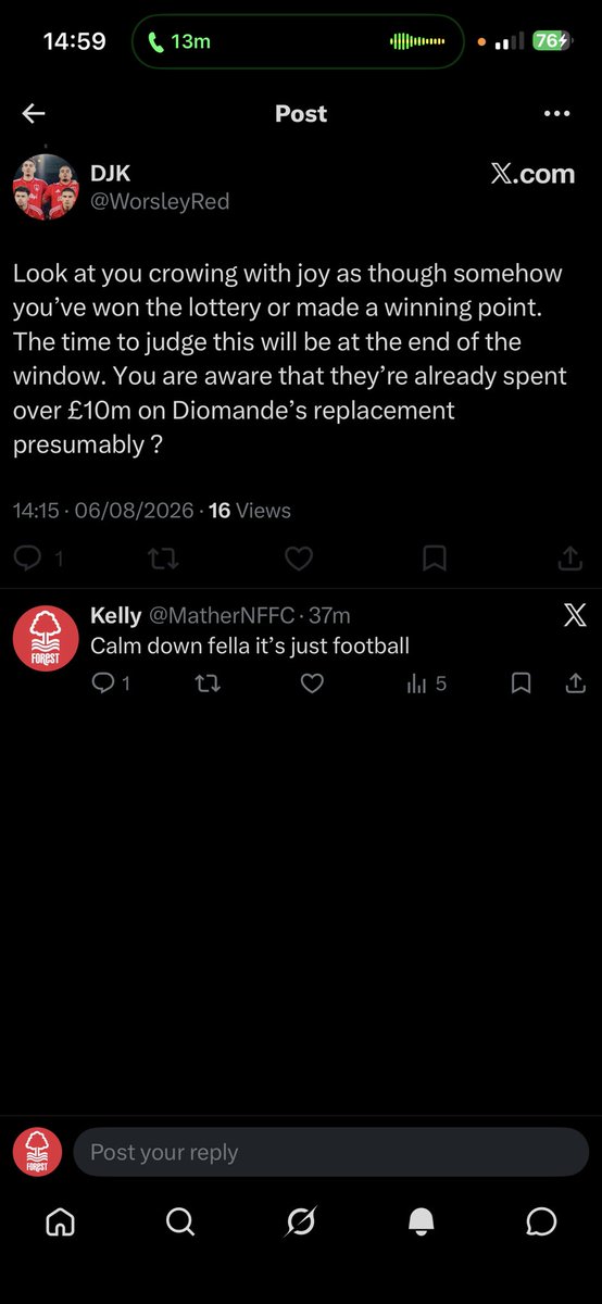 MatherNFFC's tweet photo. @CarlosNFFC Your spot on I had a different opinion this account abused me then blocked me 🤣 strange people it’s just football https://t.co/HEYYo4lef5