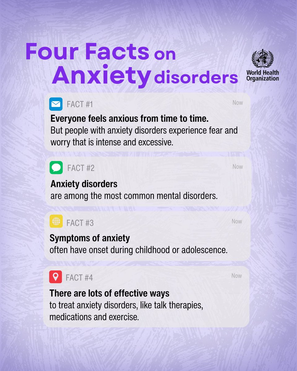 WHO's tweet photo. Here’s what you need to know about #anxiety disorders https://t.co/l5HNnPdTVt